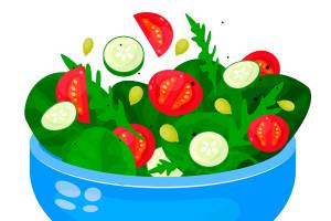 Bowl of vegetable salad, fresh vegetarian food. Healthy, tasty, mixed balanced meal. Vector flat style cartoon illustration isolated on white background