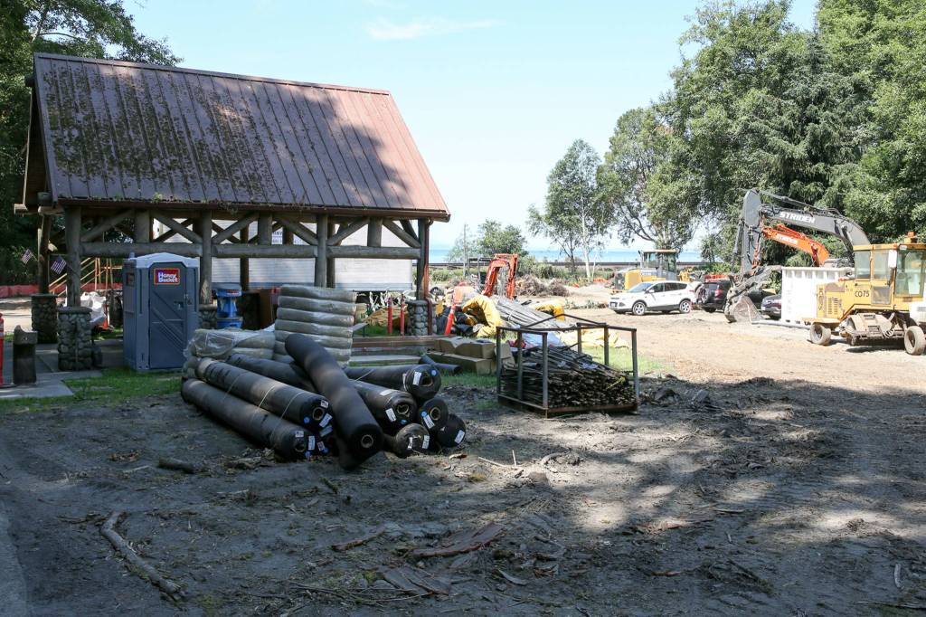 Work has begun of the Estuary Restoration Project Friday afternoon at Meadowdale Beach Park on July 9, 2021. (Kevin Clark / The Herald)
Work has begun on a estuary restoration project at Meadowdale Beach Park in Edmonds. (Kevin Clark / The Herald)