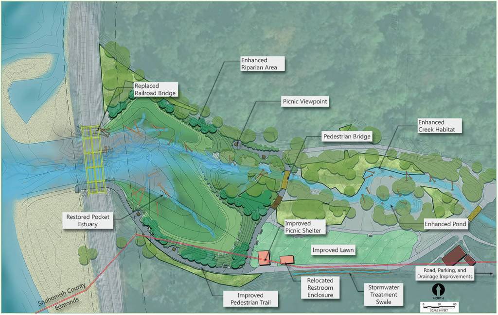 A map of planned improvements at Meadowdale Beach Park in Edmonds. (Snohomish County)