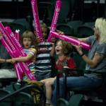 Fans enjoy free noise makers during the second half of the Seattle Storm game against the Phoenix Mercury on Sunday, July 11, 2021 in Everett, Wash. (Olivia Vanni / The Herald)