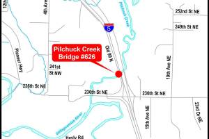 Snohomish County Public Works plans to shift the Pilchuck Creek bridge to one lane this summer for possibly years to come because of its age and weight capacity. (Snohomish County Public Works)