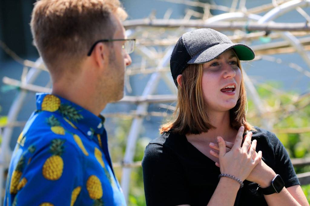 Delta neighborhood residents Ryan Weber and Alyssa Gray are concerned with proposed high-density housing. (Kevin Clark / The Herald)
