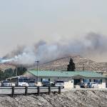 The Red Apple Fire was threatening homes, apple orchards and an electrical substation, but no structures have been lost, officials said. (Washington State Department of Transportation)