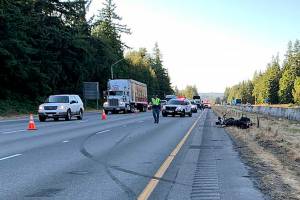 A woman suffered life-threatening injuries after crashing on a motorcycle Monday night on I-5 near Smokey Point. (Washington State Patrol) 20210719