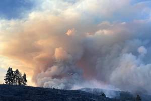 Firefighters monitor retardant drops on the Cub Creek 2 Fire near Mazama. (Okanogan County Fire District 6)