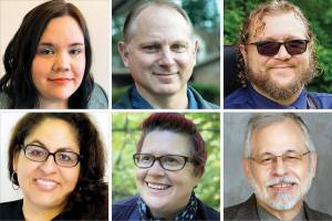 Top row (L-R): Lacey Sauvageau, Don Schwab, Jacob L. Vail. Bottom row (L-R): Demi Chatters, Kelly Fox, Ben Zarlingo.