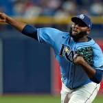 Tampa Bay Rays relief pitcher Diego Castillo delivers to the Boston Red Sox during the ninth inning of a baseball game Wednesday, June 23, 2021, in St. Petersburg, Fla. (AP Photo/Chris O'Meara)