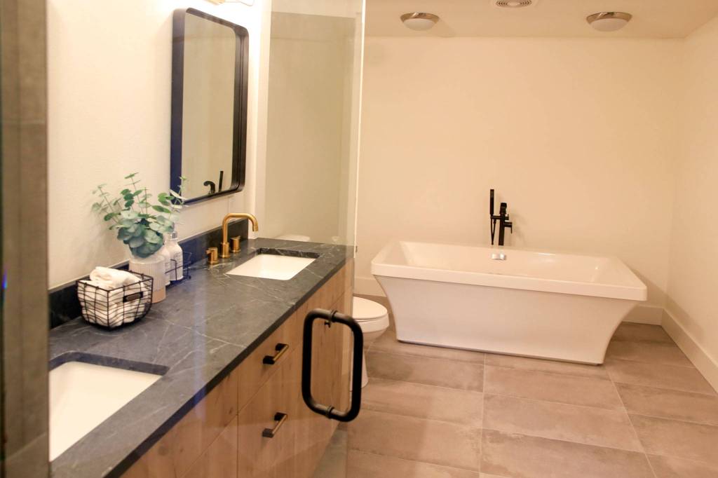 The master bathroom at a listing in Mukilteo. (Kevin Clark / The Herald)
