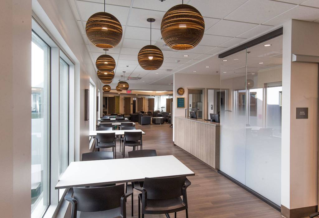 A common area between the mens and womens areas of the new 32-bed behavioral and substance abuse treatment facility at the Denny Juvenile Justice Center on Wednesday in Everett. (Andy Bronson / The Herald)
