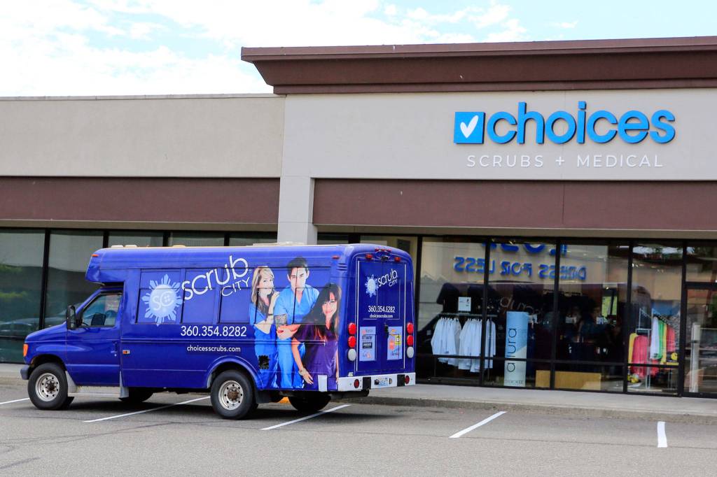 Choices Scrubs + Medical in Everett sells medical supplies and scrubs to health care workers and others. (Kevin Clark / The Herald)