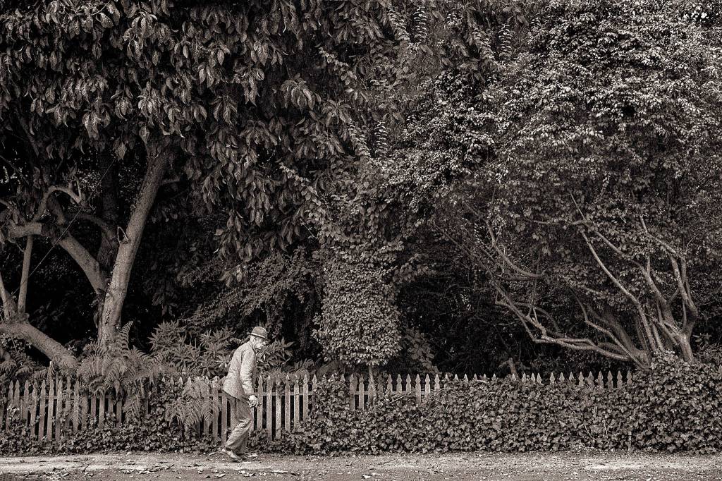 Mr. Squibb, founder of the Midland School in Santa Ynez Valley, on dawn patrol in Cambria, California, in 1982. (Photo by David Welton)
