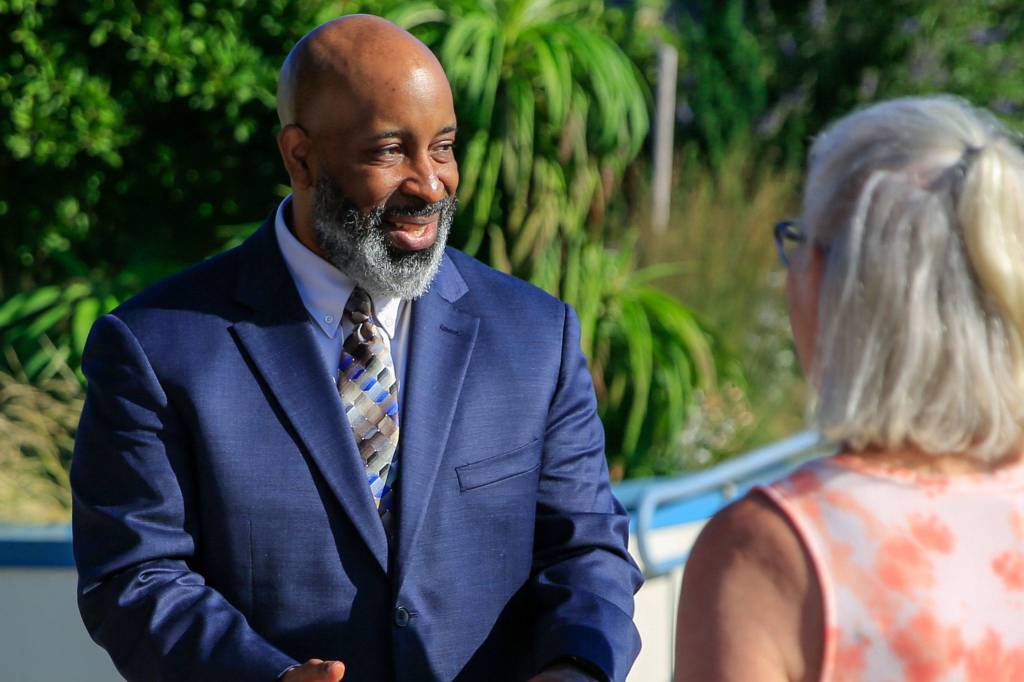 Lawrence Hunter during a meet-and-greet featuring Edmonds police chief finalists at the Edmonds Library on Aug. 4.(Kevin Clark / The Herald)