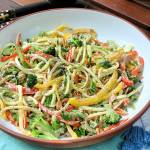 A zucchini noodle salad with an East Asian-inspired tahini-ginger dressing is an easy, low-carb summer dish. (Gretchen McKay / Pittsburgh Post-Gazette)