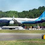 The Boeing 737 Max 10 airplane landing at Boeing Field in Seattle on June 18. (Chona Kasinger / Bloomberg)