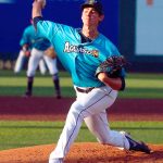 Emerson Hancock throws a pitch during a game for the AquaSox against the Hops on June 3, 2021, at Funko Field in Everett. (Kevin Clark / The Herald)