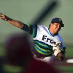 Aquasox's Juan Then pitches in the first inning as the Everett Aquasox beat the Vancouver Canadians 11-6 at Funko Field on Tuesday, Aug. 10, 2021 in Everett, Washington.  (Andy Bronson / The Herald)