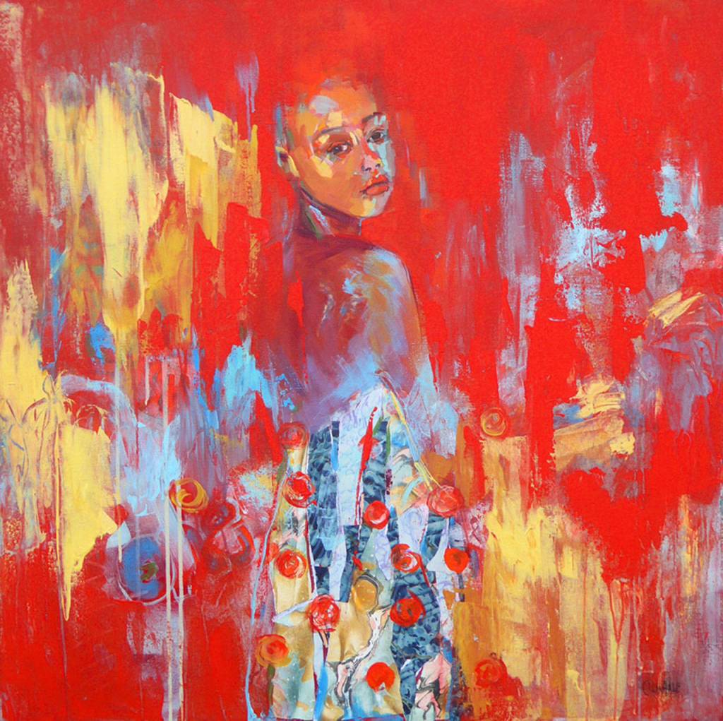 First place, Paintings: Cheryl Waale, Ruby, acrylic and collage