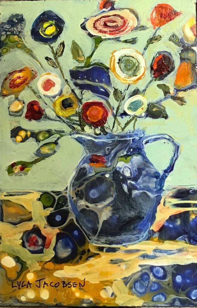 First place, Miniatures and Small Paintings: Lyla Jacobsen, Abstract Floral, acrylic on panel