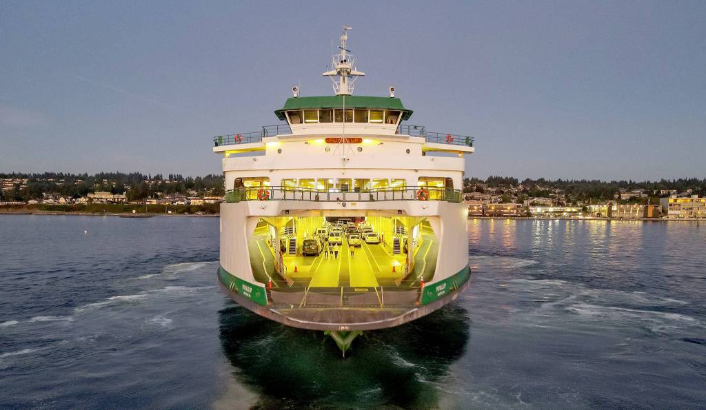 David Carlos launched a drone to get this photo of the Puyallup arriving at the Edmonds ferry terminal on Aug. 11.