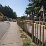 In July, Lake Stevens Public Works crews demolished a wooden castle playground adjacent to Mount Pilchuck Elementary. The department of Labor and Industries cited the city for a series of workplace safety violations earlier this year, which the city has appealed. (Andy Bronson / The Herald)