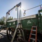 A sludge transport container is used while the fluidized bed incinerator is being disassembled last Thursday in Edmonds. (Olivia Vanni / The Herald)