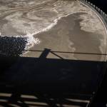 Sludge floats atop of one the secondary clarifiers at the Edmonds Wastewater Treatment Plant last Thursday in Edmonds. (Olivia Vanni / The Herald)