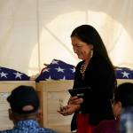 Interior Secretary Deb Haaland moves to speak during a ceremony at the U.S. Armys Carlisle Barracks, in Carlisle, Pa., July 14. The disinterred remains of nine Native American children who died more than a century ago while attending a government-run school in Pennsylvania were headed home to Rosebud Sioux tribal lands in South Dakota after a ceremony returning them to relatives. (Matt Rourke / Associated Press)