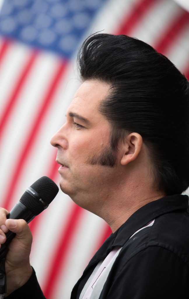 Danny Vernon, Illusion of Elvis Presley tribute impersonator, performs as a younger version of Elvis at the Evergreen State Fair on Monday in Monroe. (Andy Bronson / The Herald)