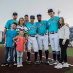 Host parents Julie and Norman Nicholson with AquaSox players Bernie Martinez (left to right), Cody Grosse, Joseph Rosa and Jarod Bayless, with his wife Hannah Bayless, who are all being accommodated by the Nicholson family. (Olivia Vanni / The Herald)