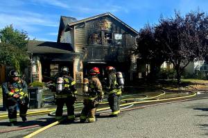 Firefighters extinguish a two-alarm house fire in the Silver Firs area on Friday, Sept. 3, 2021. (South County Fire)