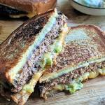 This vegetarian take on a patty melt is made with Impossible burger and a chipotle-spiked mayo with quick-charred scallions (Gretchen McKay/Post-Gazette)