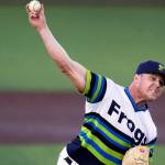 Aquasox's Bryan Pall pitches as the Everett Aquasox beat the Vancouver Canadians 11-6 at Funko Field on Tuesday, Aug. 10, 2021 in Everett, Washington.  (Andy Bronson / The Herald)