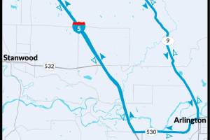 Work to replace a culvert under Highway 9 will close the road to traffic for five days next week between Arlington and Lake McMurray. (WSDOT)