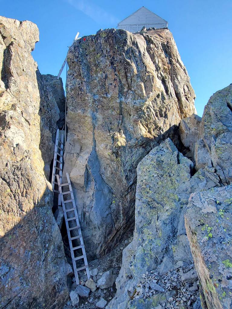 Three ladders serve as the final obstacle to Three Fingers Lookout. (Friends of Three Fingers Lookout)