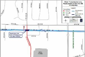 Three transmission lines that bring water  into Lake Stevens are being raised from their original depth so they remain accessible for public works crews as a road to Costco is built. (Everett Public Works) 20210910