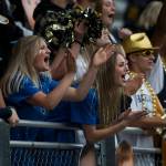 Arlington fans cheer during the game against Oak Harbor on Friday, Sept. 10, 2021 in Arlington, Wa. (Olivia Vanni / The Herald)