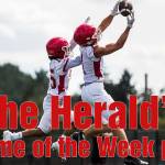 Marysville-Pilchuck’s Darren Johnson-Jones, left, tries to block a pass to Miguel Chavez, right, during football practice on Thursday, Aug. 19, 2021 in Marysville, Wash. (Olivia Vanni / The Herald)