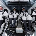 In this Sept. 12 photo, from left, Chris Sembroski, Sian Proctor, Jared Isaacman and Hayley Arceneaux sit in the Dragon capsule at Cape Canaveral in Florida, during a dress rehearsal for Wednesdays launch. (SpaceX via AP)
