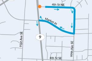Work related to improvements at the intersection of Highways 9 and 204 will close a road and reduce lanes in Lake Stevens through Oct. 1. (Washington State Department of Transportation)