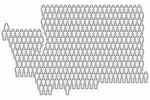 Vector People Map of Washington, US State. Stylized Silhouette, People Crowd in the Shape of a Map of Washington. Washington Population. Illustration Isolated on White Background.