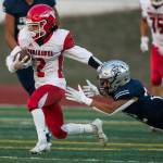 Marysville Pilchucks Michael Bejar escapes a tackle during a game against Glacier Peak on Friday in Snohomish, Wa. (Olivia Vanni / The Herald)