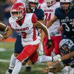 Gaylan Gray and Marysville Pilchuck rolled to a stunning rout of Glacier Peak on Friday night, turning a showdown of state-ranked teams into a beatdown of epic proportions. (Olivia Vanni / The Herald)