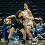 Seattle Storms Sue Bird yells out a play during the second-round, single elimination playoff game against the Phoenix Mercury at Angel of the Winds Arena on Sunday in Everett. (Olivia Vanni / The Herald)