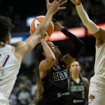 Seattle Storms Jordin Canada attempts a layup during the second-round, single elimination playoff game against the Phoenix Mercury at Angel of the Winds Arena on Sunday in Everett. (Olivia Vanni / The Herald)
