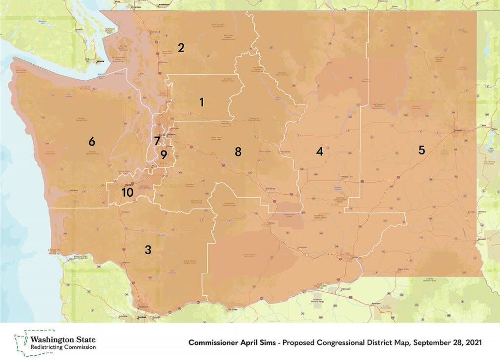 April Sims proposed map for Washington state. (Washington State Redistricting Commission)
