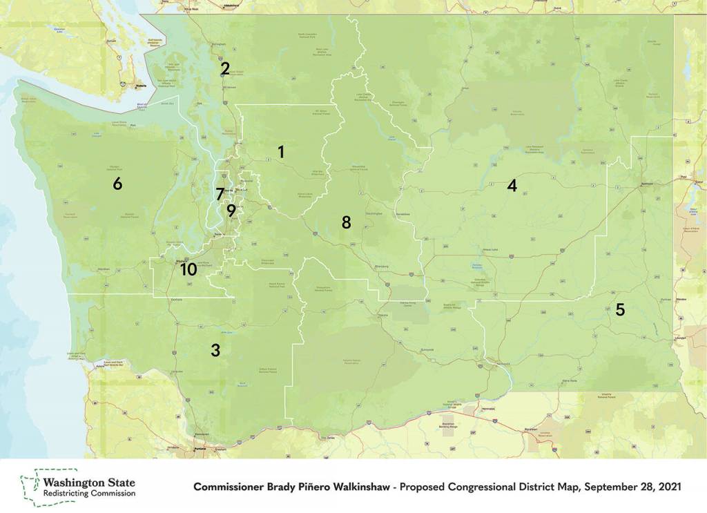 Brady Piñero Walkinshaws proposed map for Washington state. (Washington State Redistricting Commission)