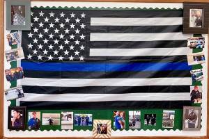 A Marysville Middle School teacher was asked to take down this display, including a Thin Blue Line flag and various images, after school administrators looked into a concern about its political meaning. (Contributed)