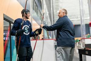 Seattle Kraken assistant equipment manager James Stucky spent 18 seasons with the Everett Silvertips. (Chris Mast / Seattle Kraken)