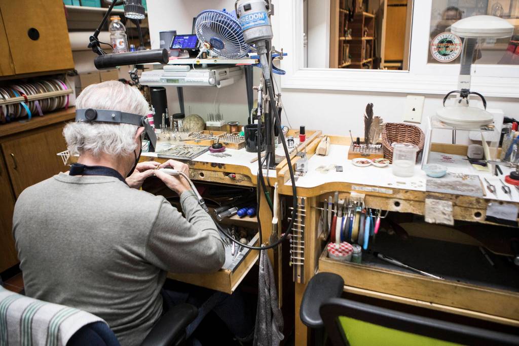Dale Wilms, one of three goldsmiths at Wagner Jewelers, has been with the Marysville store for 35 years. (Olivia Vanni / The Herald)