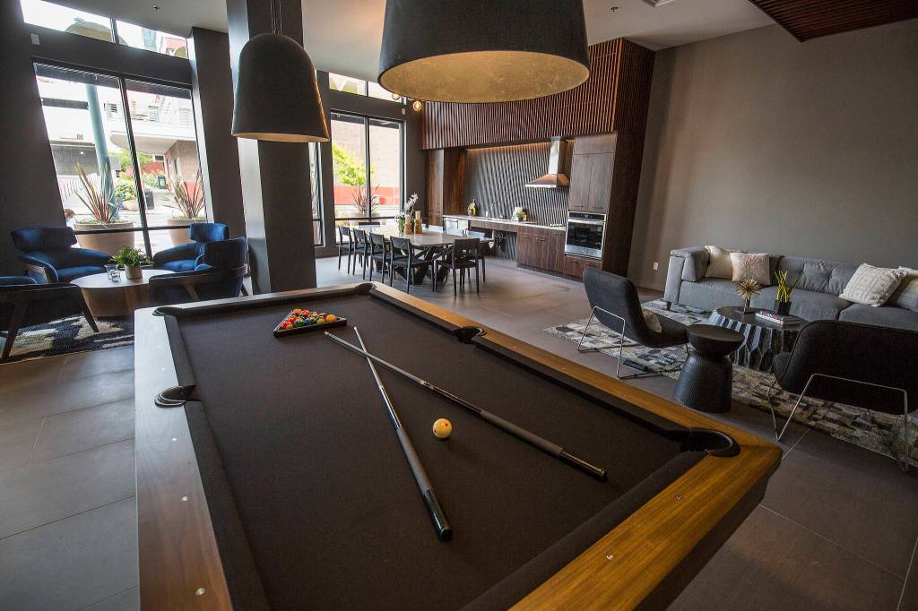 A common area at the Marquee Apartments in Everett. (Andy Bronson / The Herald)